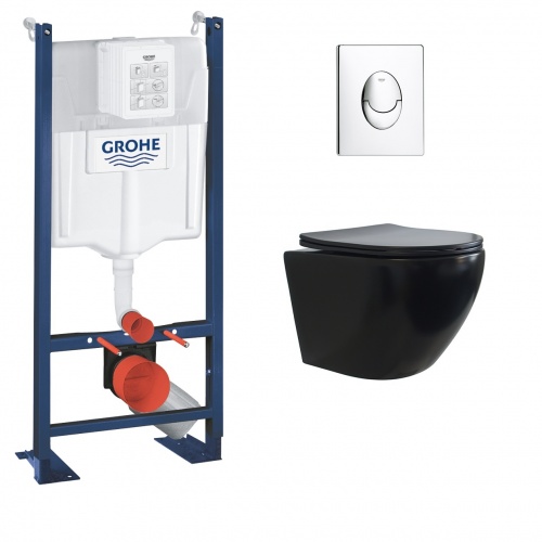 Pack WC Grohe Rapid SL Project + Cuv. KELOS Flush Noir mat + Plaque Chomé