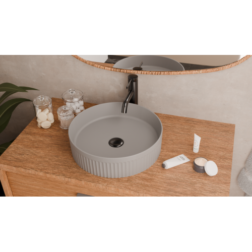 Vasque à poser cannelée BEYOND Ø 40 cm Gris clair Mat Vasque à poser cannelée BEYOND Ø 40 cm Gris clair Mat