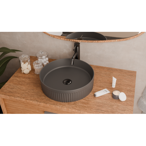 Vasque à poser cannelée BEYOND Ø 40 cm Gris Foncé Mat Vasque à poser cannelée BEYOND Ø 40 cm Gris Foncé Mat