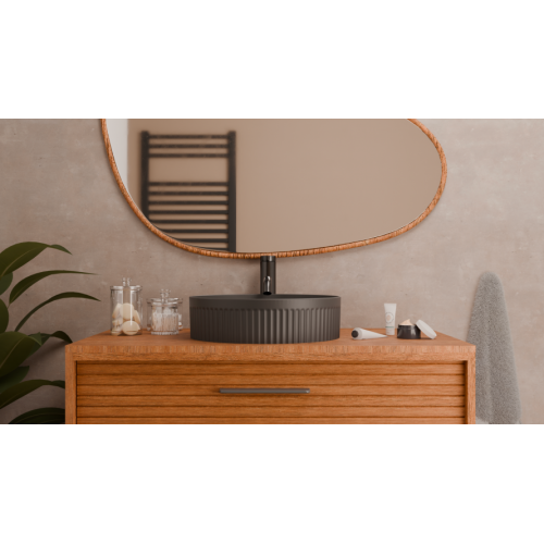 Vasque à poser cannelée BEYOND Ø 40 cm Gris Foncé Mat VASQUE 1 GRIS ANTHRACITE - SANITAIRE - VUE FACE Vasque à poser cannelée BEYOND Ø 40 cm Gris Foncé Mat VASQUE 1 GRIS ANTHRACITE - SANITAIRE - VUE FACE