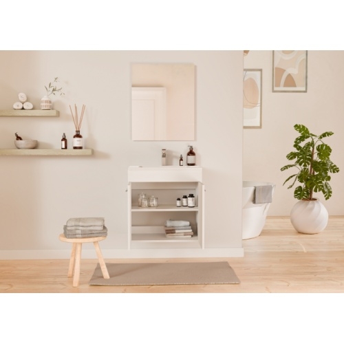 Meuble de salle de bain MINAO 60 en kit - 2 portes - Blanc Brillant TIXIT_60_PORTES_BLANC_OUVERTE