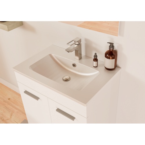Meuble de salle de bain MINAO 60 en kit - 2 portes - Blanc Brillant TIXIT_60_PORTES_BLANC_VASQUE