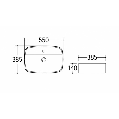 Vasque à poser SQUARE 55x38cm Gris clair mat L90 Schéma Vasque à poser SQUARE 55x38cm Gris clair mat L90 Schéma