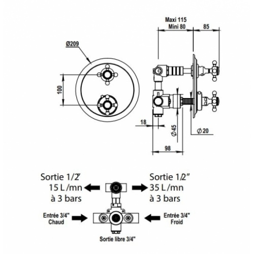 Habillage pour mitigeur thermostatique JULIA Nickel Brillant- 01.502 92-593-Schéma