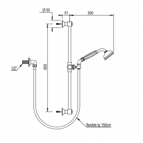 Douchette avec support Nickel Brillant - 01.532 01-532-Schéma