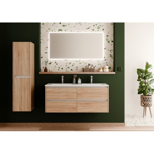 Meuble double vasque JUPITER 3.0 Bois Clair 120cm avec Miroir REFLET