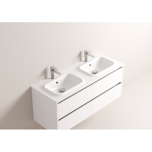 Meuble vasque JUPITER 3.0 Blanc Brillant 120 cm - Plan Dune - Miroir Reflet Jupiter 120 - Vasque DUNE - Blanc