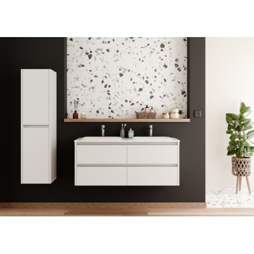 Meuble vasque JUPITER 3.0 Blanc Brillant 120 cm - Plan Dune - Sans miroir Jupiter 120 - Face - Vasque DUNE - Blanc Meuble vasque JUPITER 3.0 Blanc Brillant 120 cm - Plan Dune - Sans miroir Jupiter 120 - Face - Vasque DUNE - Blanc