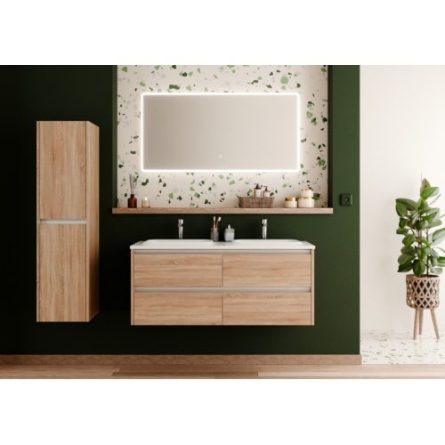 Meuble vasque JUPITER 3.0 Bois Clair 120 cm - Plan Dune - Miroir Reflet