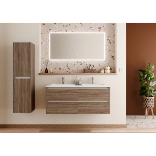 Meuble vasque JUPITER 3.0 Bois Foncé 120 cm - Plan Dune - Miroir Reflet Meuble vasque JUPITER 3.0 Bois Foncé 120 cm - Plan Dune - Miroir Reflet