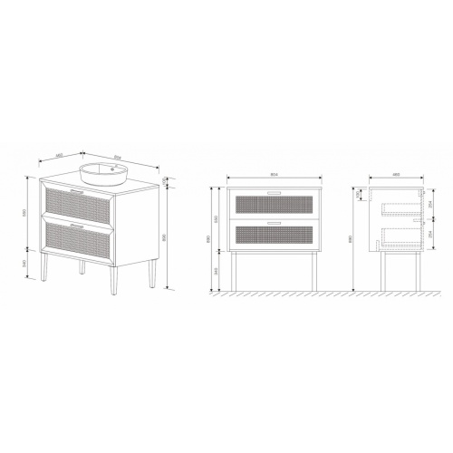 Meuble de salle de bains CANAGE 80cm 2 Tiroirs Canage Schéma Meuble de salle de bains CANAGE 80cm 2 Tiroirs Canage Schéma