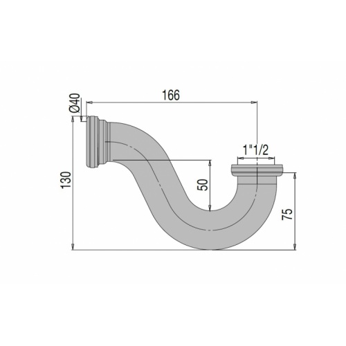 Siphon tube pour baignoire, sortie à joint torique, D. 40 mm, laiton 255300 Schéma