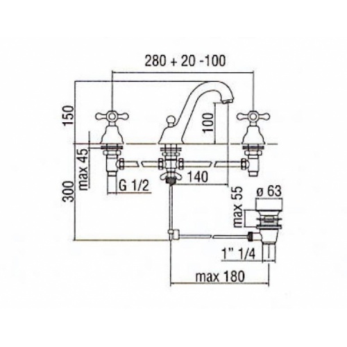 Mélangeur lavabo 3 trous rétro chromé Grazia GRC5011/1CR GRC5011 Schém Mélangeur lavabo 3 trous rétro chromé Grazia GRC5011/1CR GRC5011 Schém