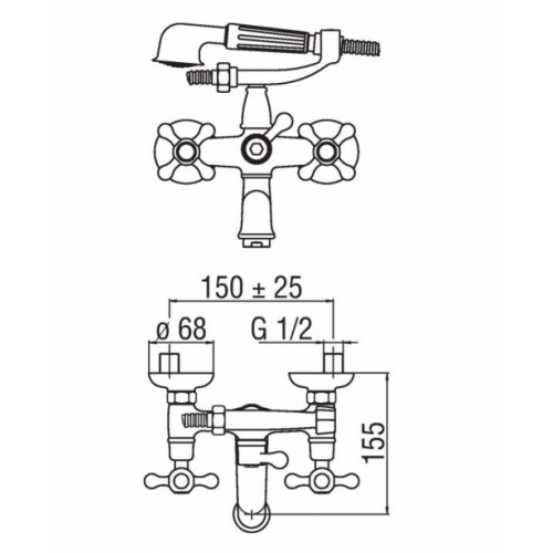 Mélangeur bain-douche rétro chromé Grazia GRC5001/1CR GRC5001 Schéma