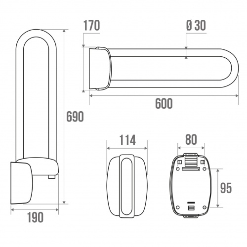 Barre relevable Aluminium Epoxy Blanc - 600 mm* Dessin_technique_048860 Barre relevable Aluminium Epoxy Blanc - 600 mm* Dessin_technique_048860