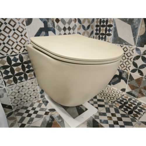 Cuvette suspendue sans bride KELOS Flush Beige Mat avec abattant Cuvette suspendue sans bride KELOS Flush Beige Mat avec abattant