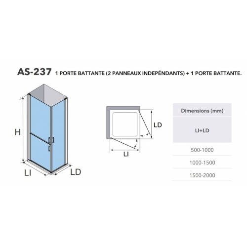 Paroi PMR AS-237 1 porte battante (2 panneaux indépendants) + 1 porte battante - 500 à 1000mm AS 237 Schéma Paroi PMR AS-237 1 porte battante (2 panneaux indépendants) + 1 porte battante - 500 à 1000mm AS 237 Schéma