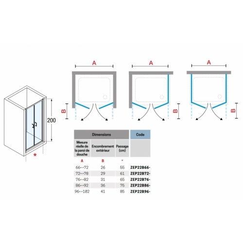 Paroi de douche 2 battants ZEPHYROS 2.0 2B - Transparent - Silver - 100cm ZEPHYROS 2b - ZEP22B