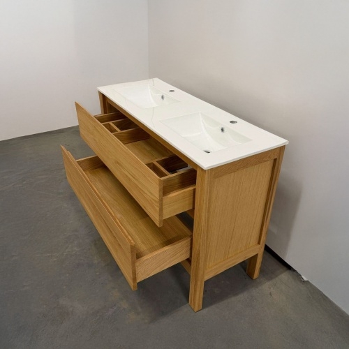 Meuble simple vasque Bois massif WOOD 2 tiroirs 80cm 06