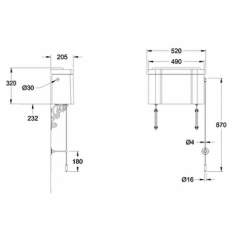Réservoir Haut à double chasse avec tirette en chrome C5 Schéma