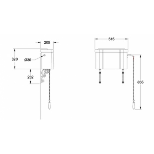 Réservoir Haut avec chainette et manette blanche C28S Schéma