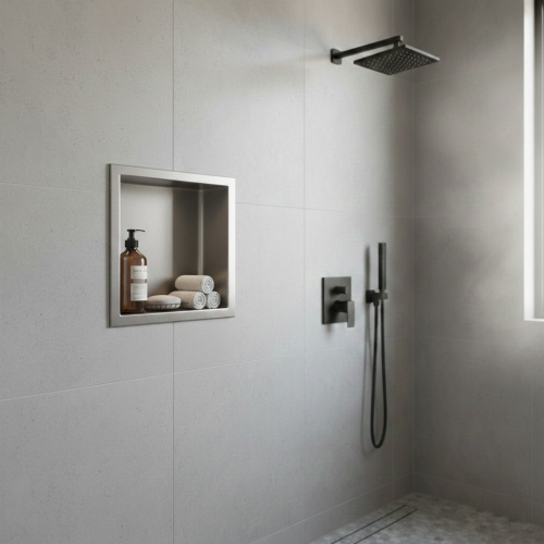 Niche murale de douche, étagère encastrable douche acier Inox Brossé - 30x30cm