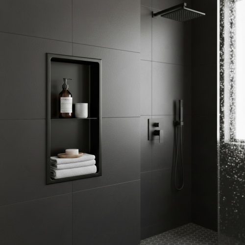 Niche murale de douche, étagère encastrable douche acier Noir Mat - 60x30cm