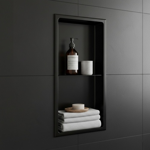 Niche murale de douche, étagère encastrable douche acier Noir Mat - 60x30cm 02-NICHE