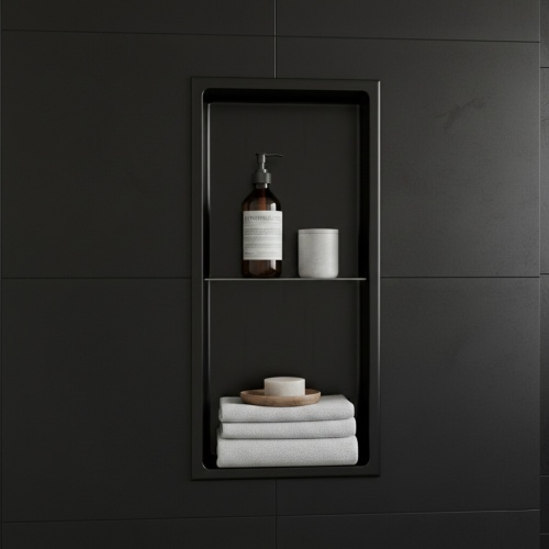 Niche murale de douche, étagère encastrable douche acier Noir Mat - 60x30cm 03-NICHE