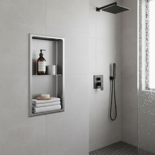 Niche murale de douche, étagère encastrable douche acier Inox Brossé - 60x30cm