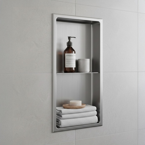 Niche murale de douche, étagère encastrable douche acier Inox Brossé - 60x30cm 02-NICHE
