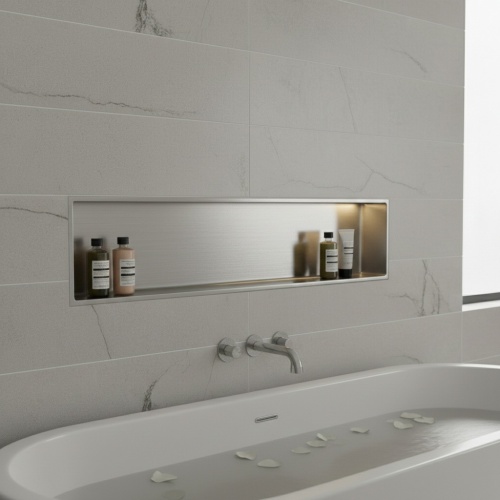 Niche murale de douche, étagère encastrable douche acier Inox Brossé - 30x90cm 02-NICHE