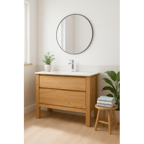 Meuble simple vasque Bois massif WOOD 2 tiroirs 80cm