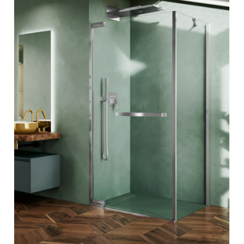 Paroi de douche d'angle N180 G+F - Inox Brossé - 78 cm