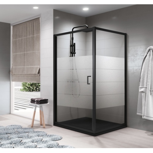 Porte de douche pivotante ZEPHYROS 2.0 G Noir Mat - Verre Strip - 70cm