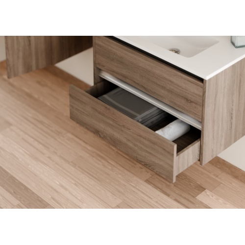 Meuble vasque JUPITER 3.0 Bois Foncé 80cm avec Miroir Reflet Jupiter 80 - Tiroir - Bois fonce