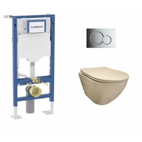 Pack Geberit UP320 + Cuvette KELOS Flush Beige Mat+ Plaque Sigma Chromé brillant