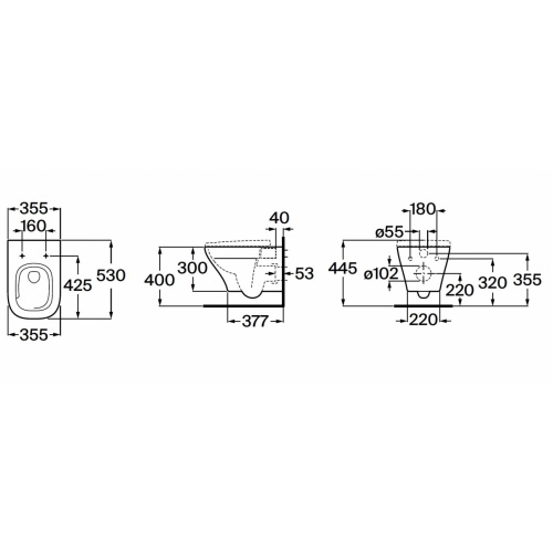 Cuvette suspendue OPTICA Rimless Vortex ROCA_OPTICA_A346V13000 Schéma