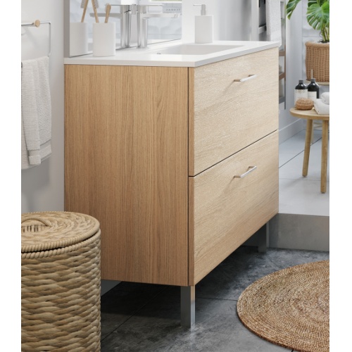 Meuble CHANGO sur pieds 2 tiroirs Chêne Clair 90cm meuble-chango-bain-de-lumiere