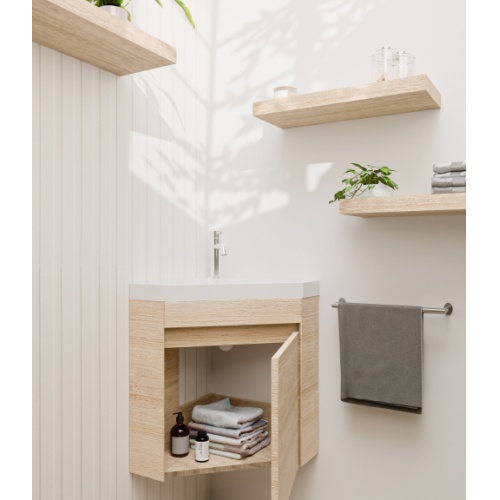 Meuble lave-mains d'angle ANGLEO Bois Clair ANGLEO_BOIS CLAIR_OUVERT DROIT