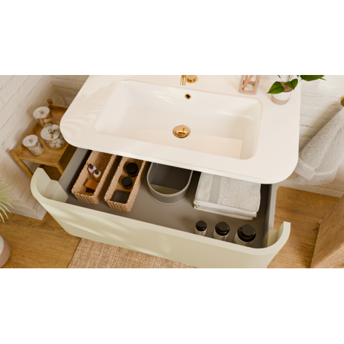 Meuble de salle de bain CURVE 80 cm – Laqué Vert d'Eau - Design Galbé CURVE_80 CM_ VERT EAU_OUVERT