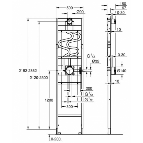 Bâti-douche GROHE RAPIDO Duo - 105762 999 0 1057629990_Schéma Bâti-douche GROHE RAPIDO Duo - 105762 999 0 1057629990_Schéma