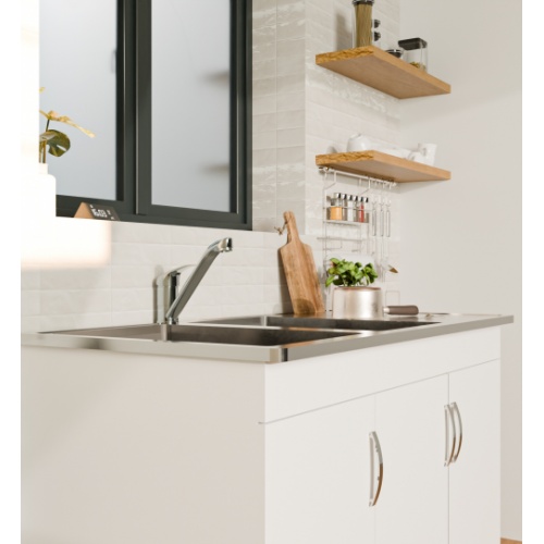 Meuble sous-évier 3 portes BENT Blanc Brillant avec évier BENT_BLANC_VERTICAL