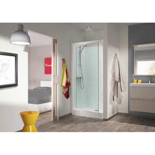 Cabine KINEPRIME GLASS en niche 1 porte pivotante (18 cm) - Mécanique - 100x80cm kineprime-glass-100x80-niche-meca-pivot-photo-in-situ