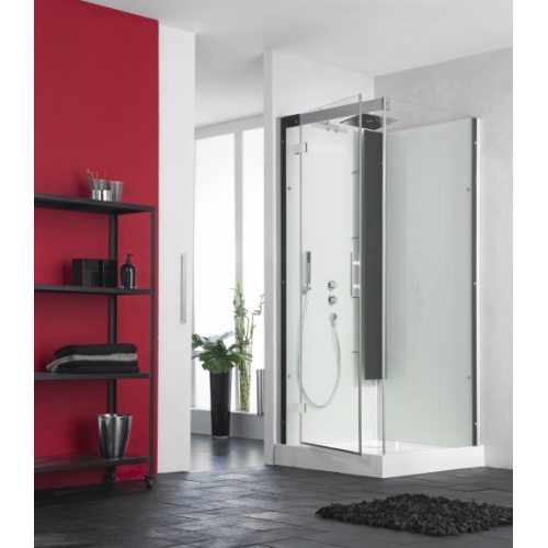Cabine de douche HORIZON C angle carrée - 90x90cm - Perle Noire - Porte pivotante