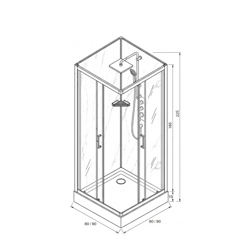 Cabine de douche carrée 90x90 QUADRA Marble Schéma Marble