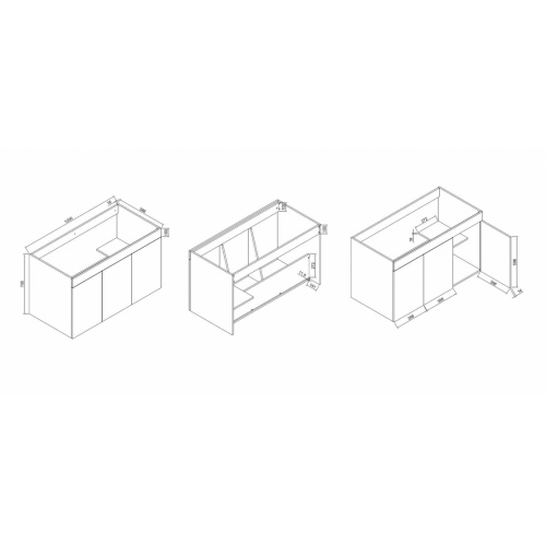 Meuble sous-évier 3 portes BENT Bois Clair avec évier BENT Schéma