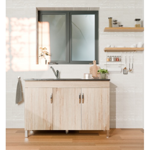 Meuble sous-évier 3 portes BENT Bois Clair avec évier