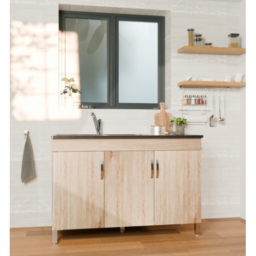 Meuble sous-évier 3 portes BENT Bois Clair avec évier BENT_BOIS CLAIR_PENCHE