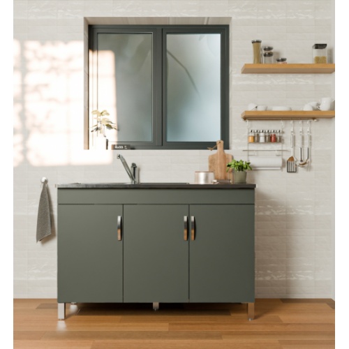 Meuble sous-évier 3 portes BENT Basalte avec évier Meuble sous-évier 3 portes BENT Basalte avec évier